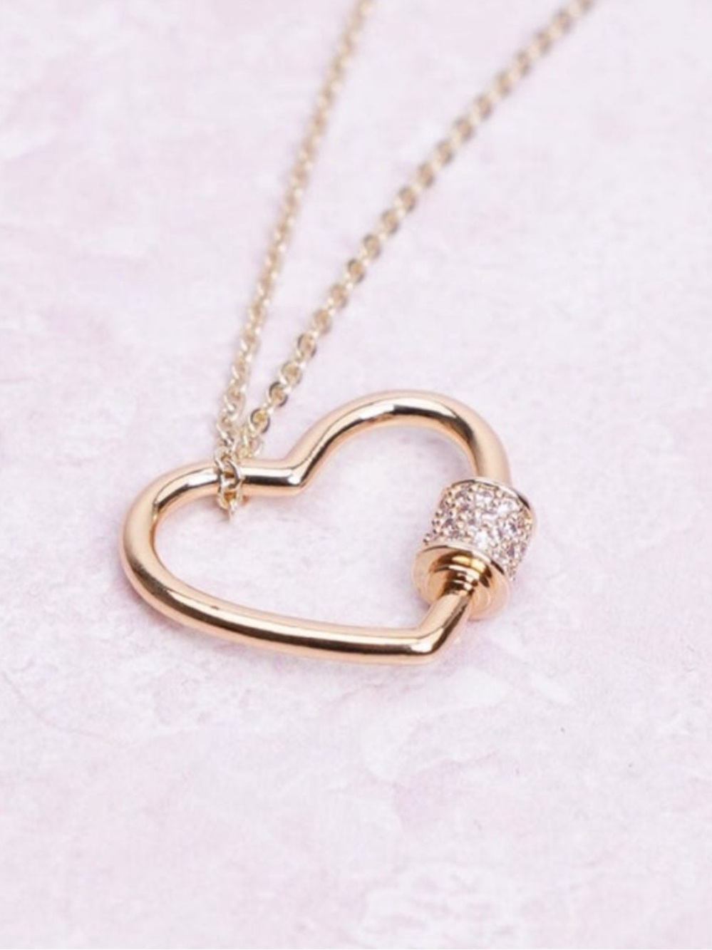 NWT BB LILA Carabiner Gold Heart Pendant Necklace with Pavé Accent